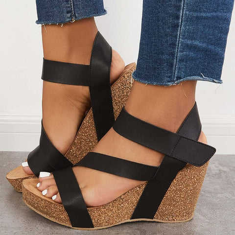 Cork Platform Wedges Ankle Strap Slingback Sandals