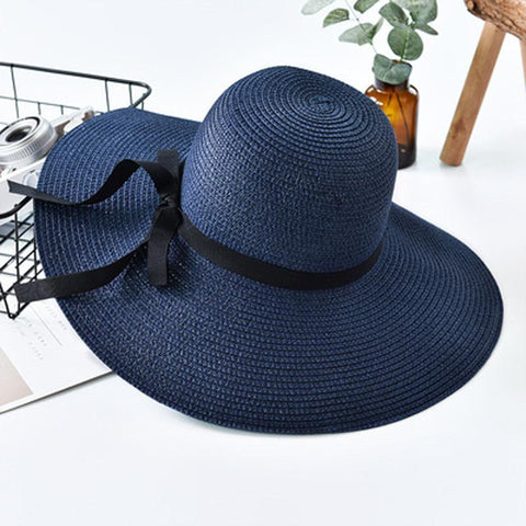 Women Summer Casual Solid Straw Hat With Bow-knot