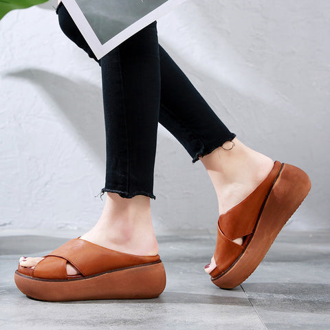 Summer Cross Strap Wedge Slippers