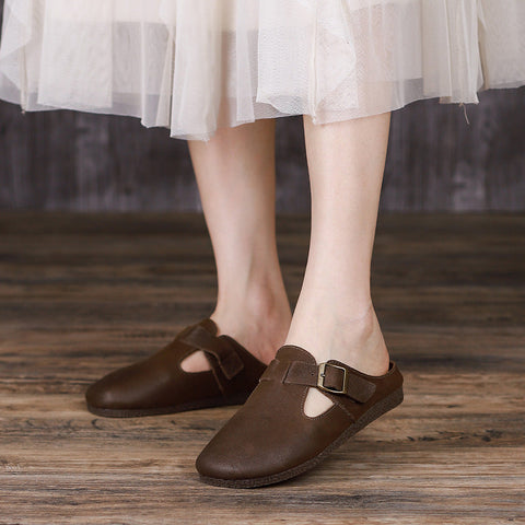 Women 2022 Leather Retro Casual Flat Slippers