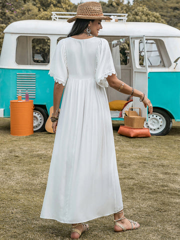 Lace Detail Half Sleeve Boho Maxi Dress