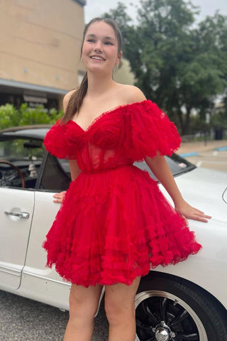 Cute A Line Off the Shoulder Black Tulle Corset Homecoming Dress
