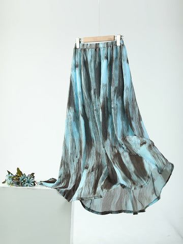 Women Summer Vintage Ink-print Pleat Skirt