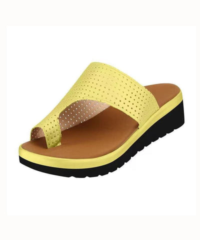 0508Fashion Yellow Faux Leather Splicing Peep Toe Slide Sandals