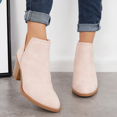 Cutout Western Ankle Cowboy Boots Chunky Stacked Heel Booties