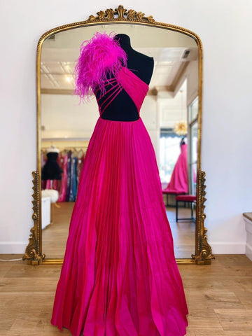 A-Linien-Ballkleid aus Taft mit Plissierung und One-Shoulder-Träger