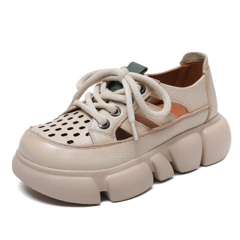 Summer Hollow Retro Leather Casual Platform Sandals