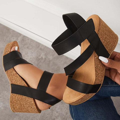 Cork Platform Wedges Ankle Strap Slingback Sandals