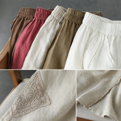 Summer Retro Loose Patchwork Linen A-Line Skirt