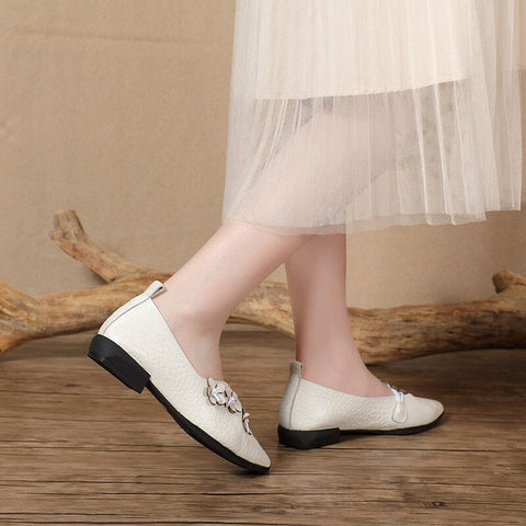 Women Spring Summer Retro Leather Flat Casual Shoes