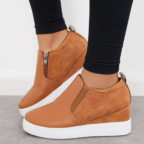 Casual Slip on Platform Wedge Sneakers Hidden Wedge Booties