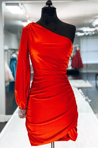 Sheath Red Ruched Homecoming Dress with Sleeves