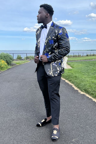 Blue Jacquard 2 Pieces Shawl Lapel Men Prom Suits