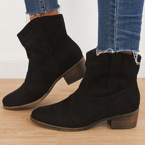 Westernstiefeletten aus Wildleder mit Blockabsatz und niedrigem Absatz