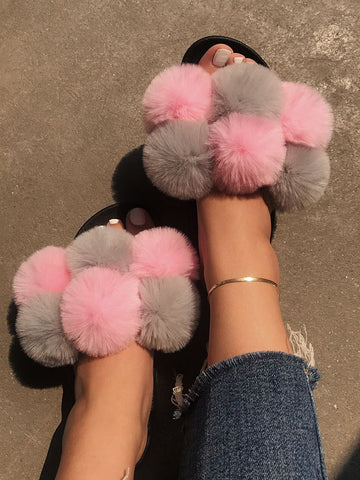 Pom Pom Faux Fur Slippers