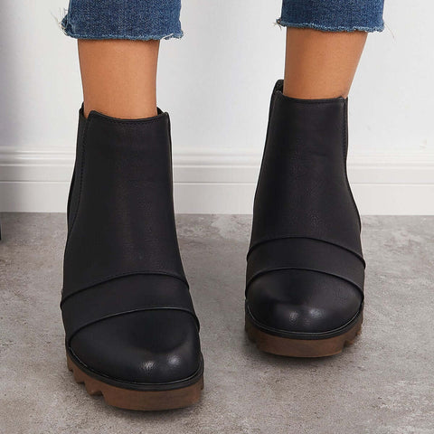 Non-Slip Hidden Wedge Chelsea Boots Pull on Ankle Booties