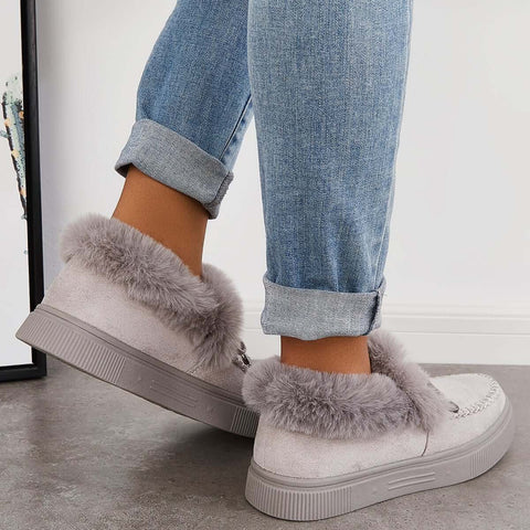 Suede Warm Flat Slip on Snow Boots Faux Fur Lined Loafer Shoes