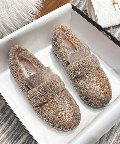 Neu Weiß Faux Pelz Warme Spleißen Flache Schuhe