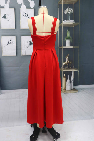 Charmantes ärmelloses rotes Homecoming-Kleid, knöchellanges Abend- und Partykleid