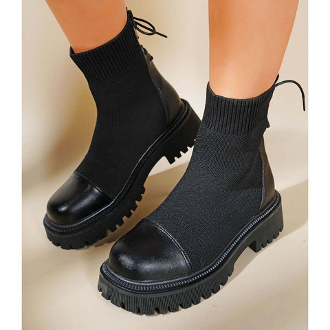 Chunky Heel Knit Sock Ankle Boots Platform Sole Booties