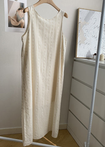 Handmade Beige Lace Tie Hollow Out Floral Long Vest Dress Summer
