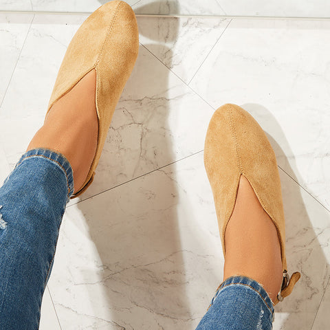 Round Toe V Cut Slip On Flat Loafers Soft Ballet Shoes