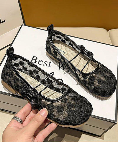 Schwarze, atmungsaktive Mesh-Chic-Splicing-Bogen-Flachschuhe für Damen