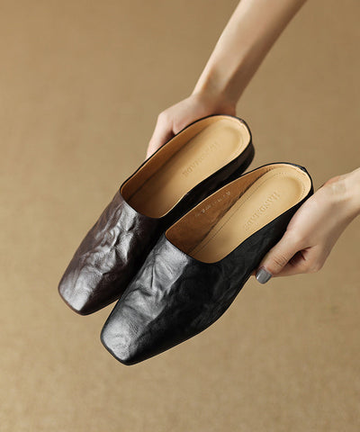Women Comfy Brown Splicing Slide Sandals Square Toe