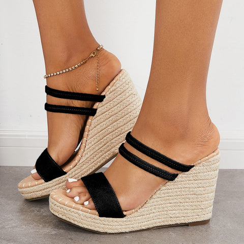 Espadrille Wedge Platform Sandals Open Toe Strappy Summer Slides
