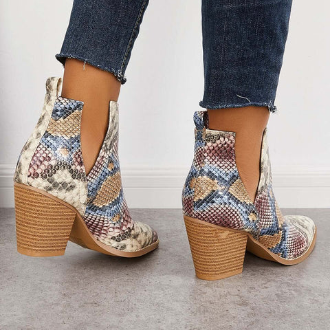 Damen Westernstiefeletten Cowboystiefeletten Cutout Blockabsatz Booties