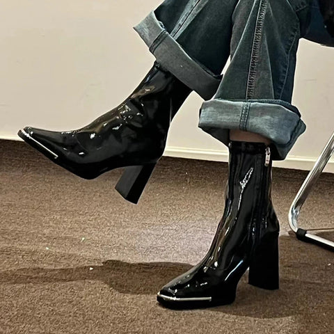 Square Toe Sexy Ankle Boots Women High Heels Shoes Chunky 2024 Fashion Winter Shoes Designer Chelsea Boots Pumps New Mujer Shoes