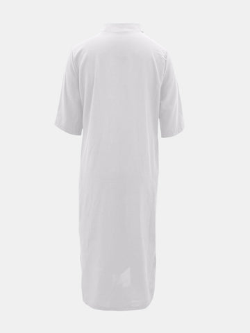 Full Size Notched Half Sleeve Midi Resort Dress