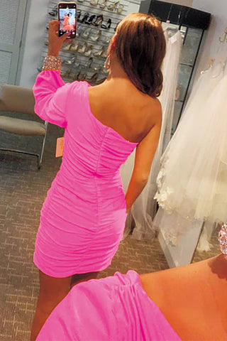 Sheath Red Ruched Homecoming Dress with Sleeves