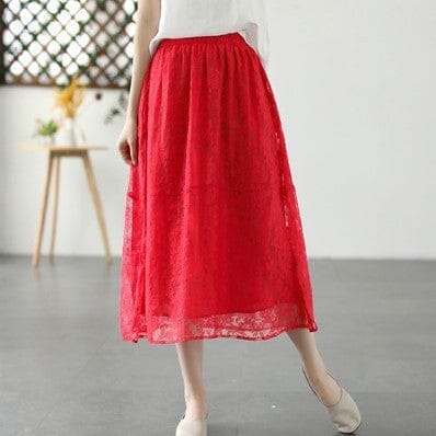 Summer Retro Figured Mesh Cotton Linen Skirt