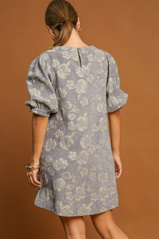 Floral Jacquard Puff Sleeve Mini Resort Dress