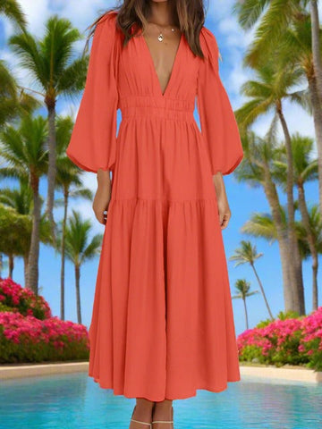Boho Maxikleid mit Ballonärmeln für den Strandurlaub