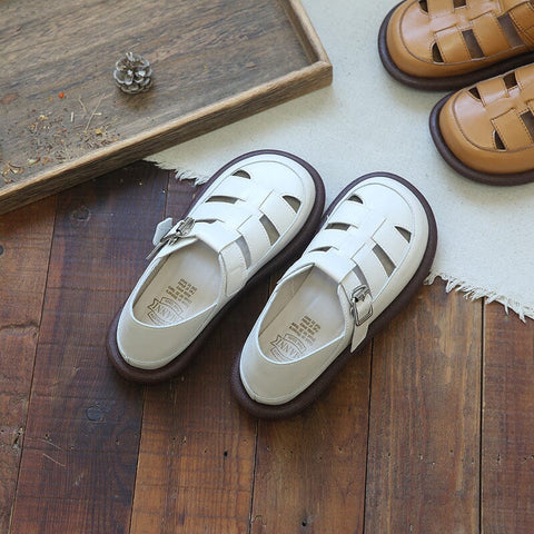 Summer Retro Hollow Leather Casual Sandals