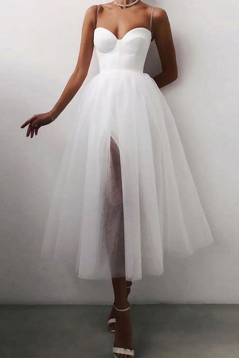 Tulle A-line Midi Simple Prom Dress