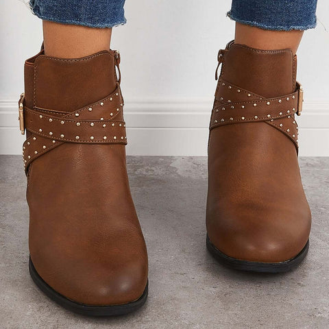 Chunky Low Heel Chelsea Booties Buckle Strap Ankle Boots