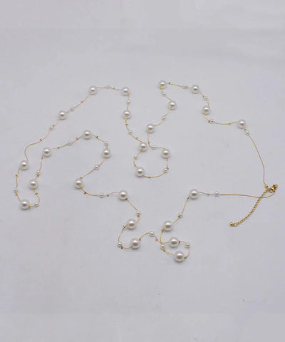 Vogue Gold Copper Overgild Pearl Beading Tassel Gratuated Bead Necklace