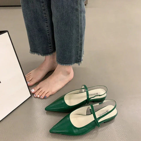 Summer Pointed Toe Women Sandal Shoes Fashion Shallow Slip On Flats Heel Ladies Elegant Office Shoes Outdoor Slingback Mules