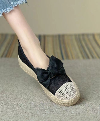 Schwarze Schleife Stilvolle Splicing Plateau Flache Schuhe für Damen