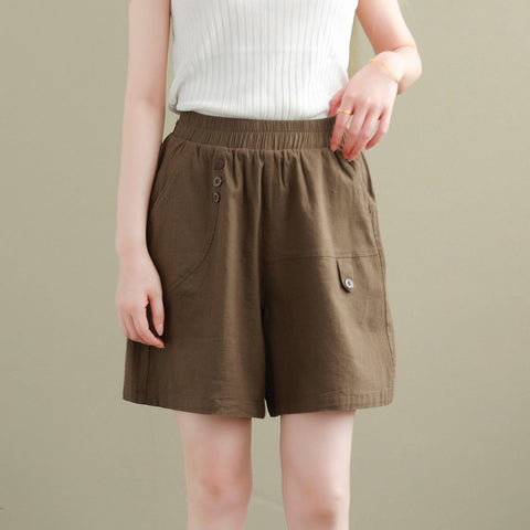 Women Summer Cotton Linen Casual Loose Shorts