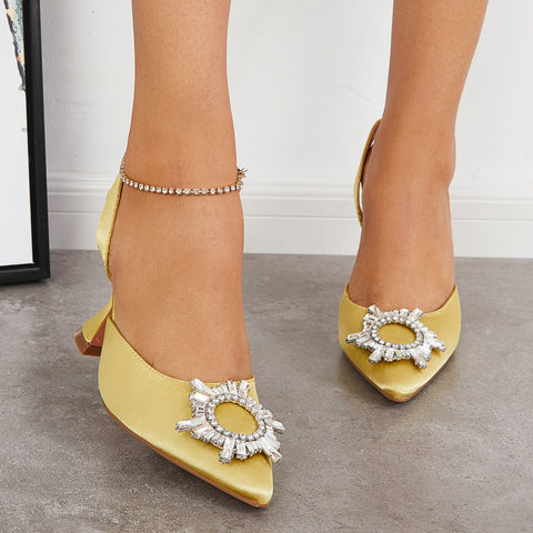 Sun Flower Rhinestone High Heels Sandals Slingback Pumps