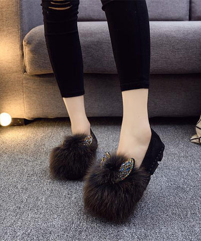 Lila Flache Schuhe Für Frauen Spleißen Fuzzy Pelz Zirkon