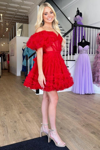 Cute A Line Off the Shoulder Black Tulle Corset Homecoming Dress