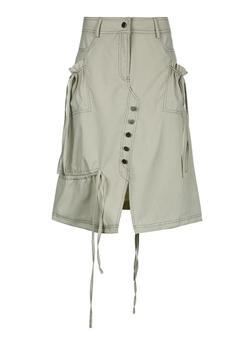 Fashion Grey Pockets Cinched Patchwork Cotton Skirts Summer