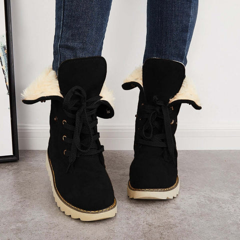 Non Slip Ankle Snow Booties Faux Fur Mid Calf Warm Boots