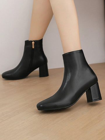 Round-Toe Split-Joint Zipper Pumps Boots