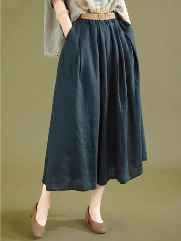 Summer Minimalist Solid Linen A-Line Skirt